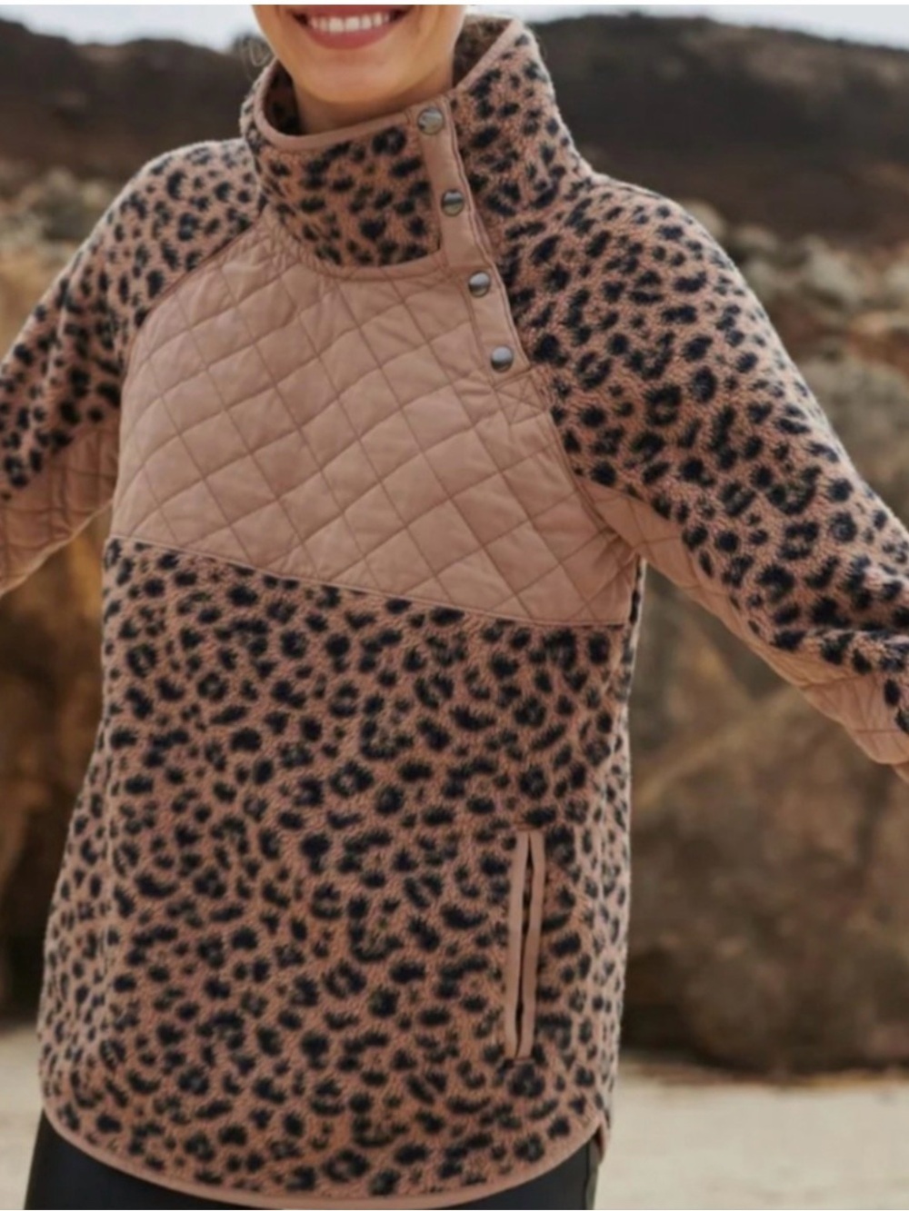 Abercrombie & Fitch Women’s Leopard Print Asymmetrical Fleece Pullover